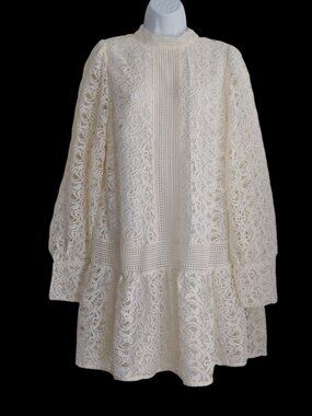 En Saison Anthropologie Lace Dress Eyelet Preppy Coquette Wedding Guest Cottage